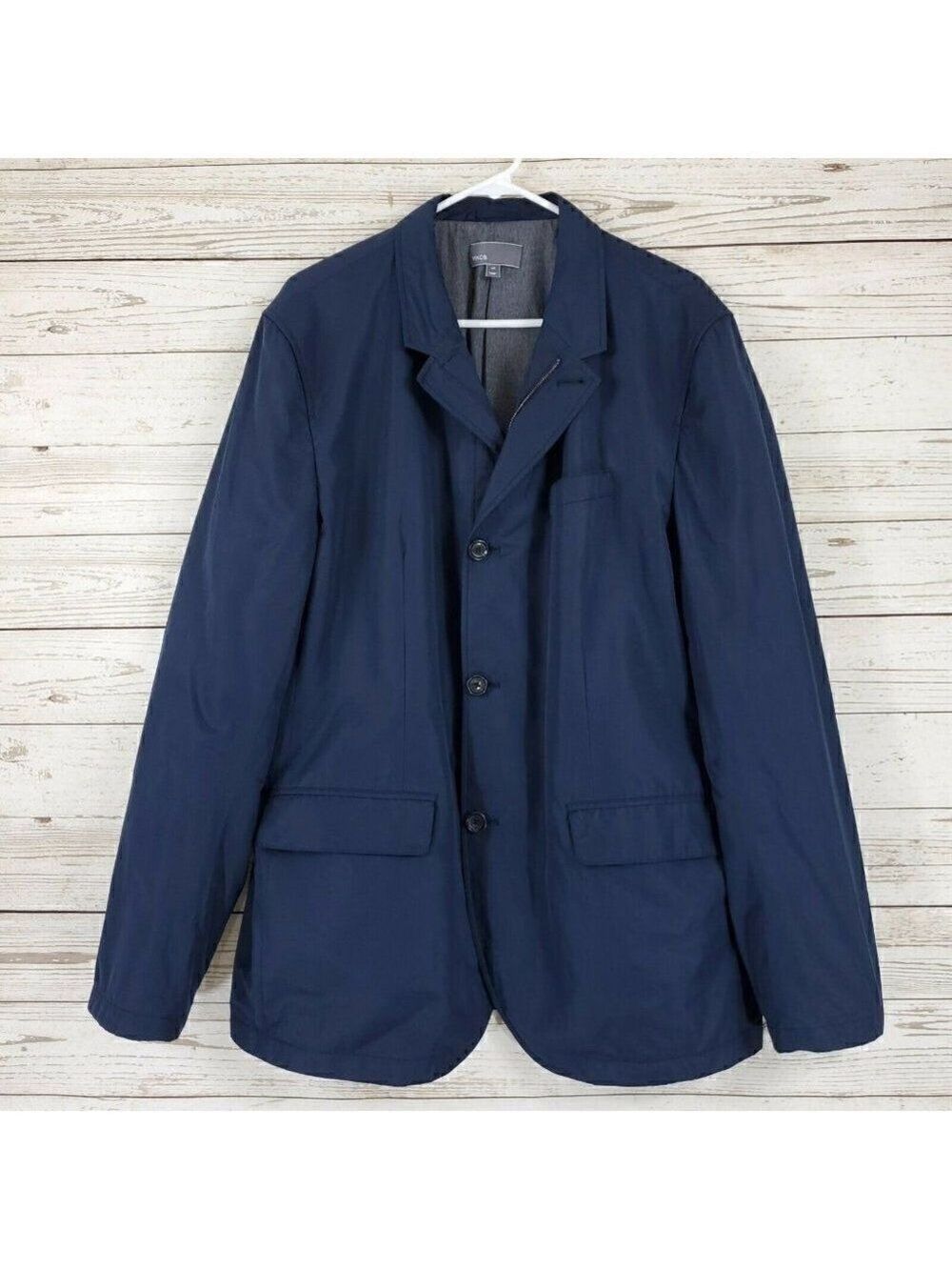 Flaws Vince Tech Blazer 3 Button Full Zip Navy Blue Mens Size 46 Polyester